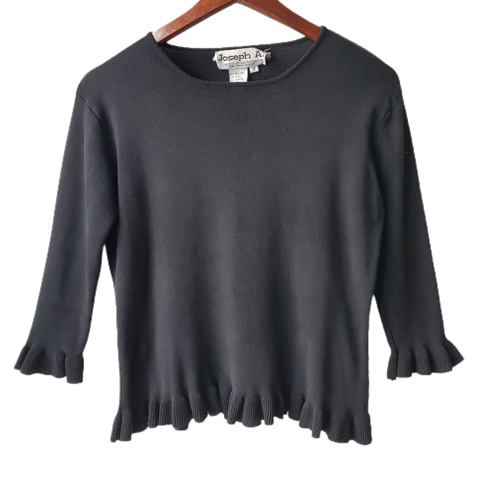 Silk Joseph A. Qu'est-ce Quec'est Silk? Ruffle Trim 3/4 Sleeve Blouse Sz Med